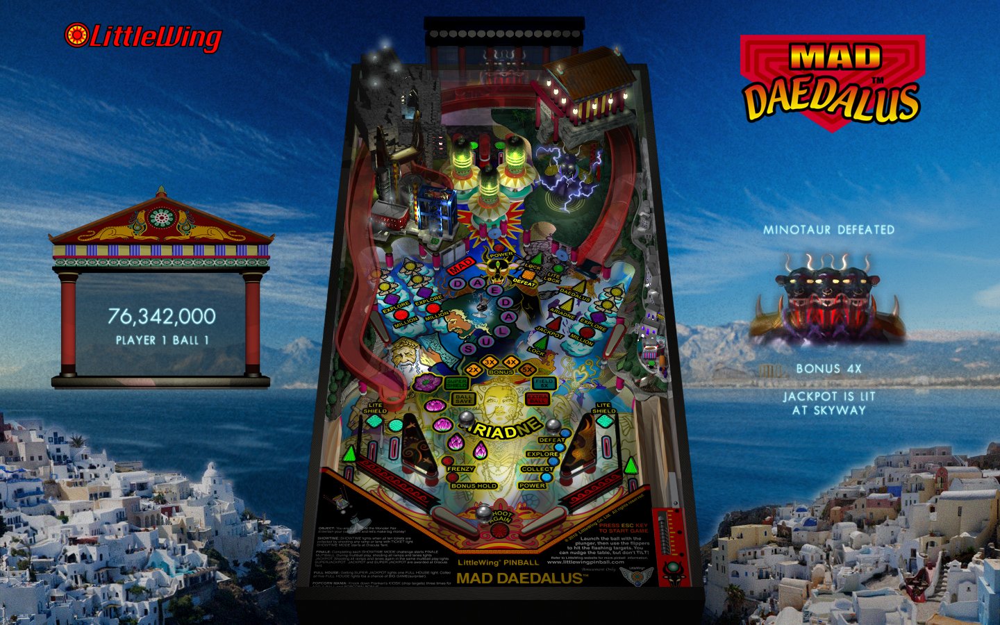 littleWing pinball mad daedalus game screen